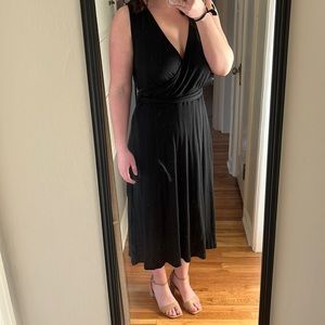 NWT! Ralph Lauren V Neck Black midi Dress Large